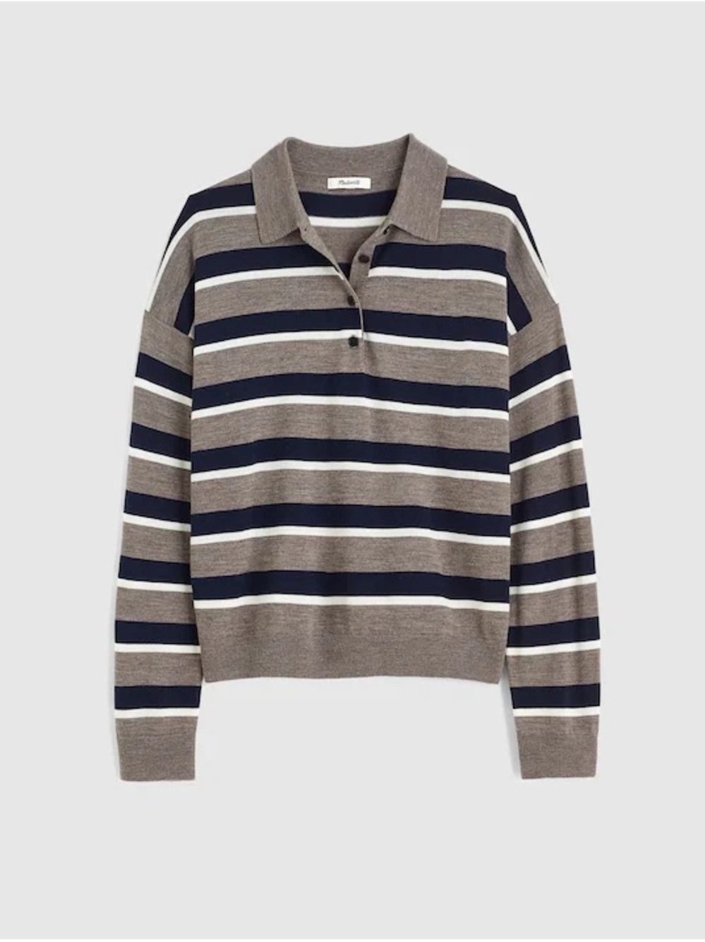 Madewell - Drop-Shoulder Polo Sweater in Merino Wool in Stripe